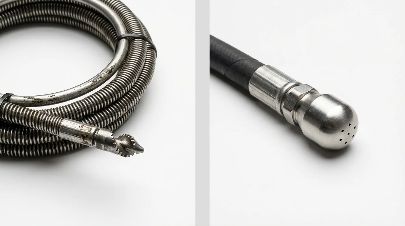 Drain snake cable and hydro jetting nozzle used for drain cleaning in Clifton, TN