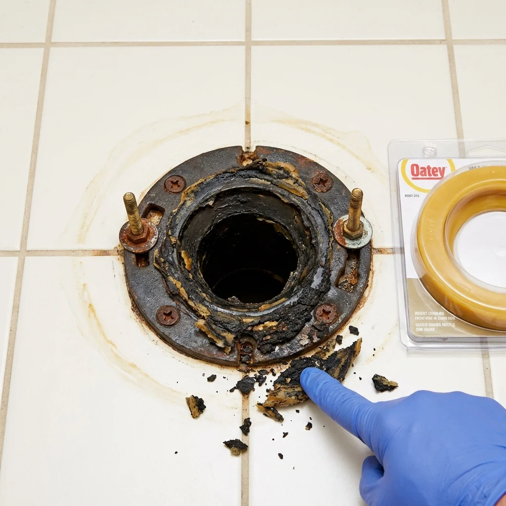 Failed wax ring showing water seepage at the base of a toilet in a Clifton, TN home