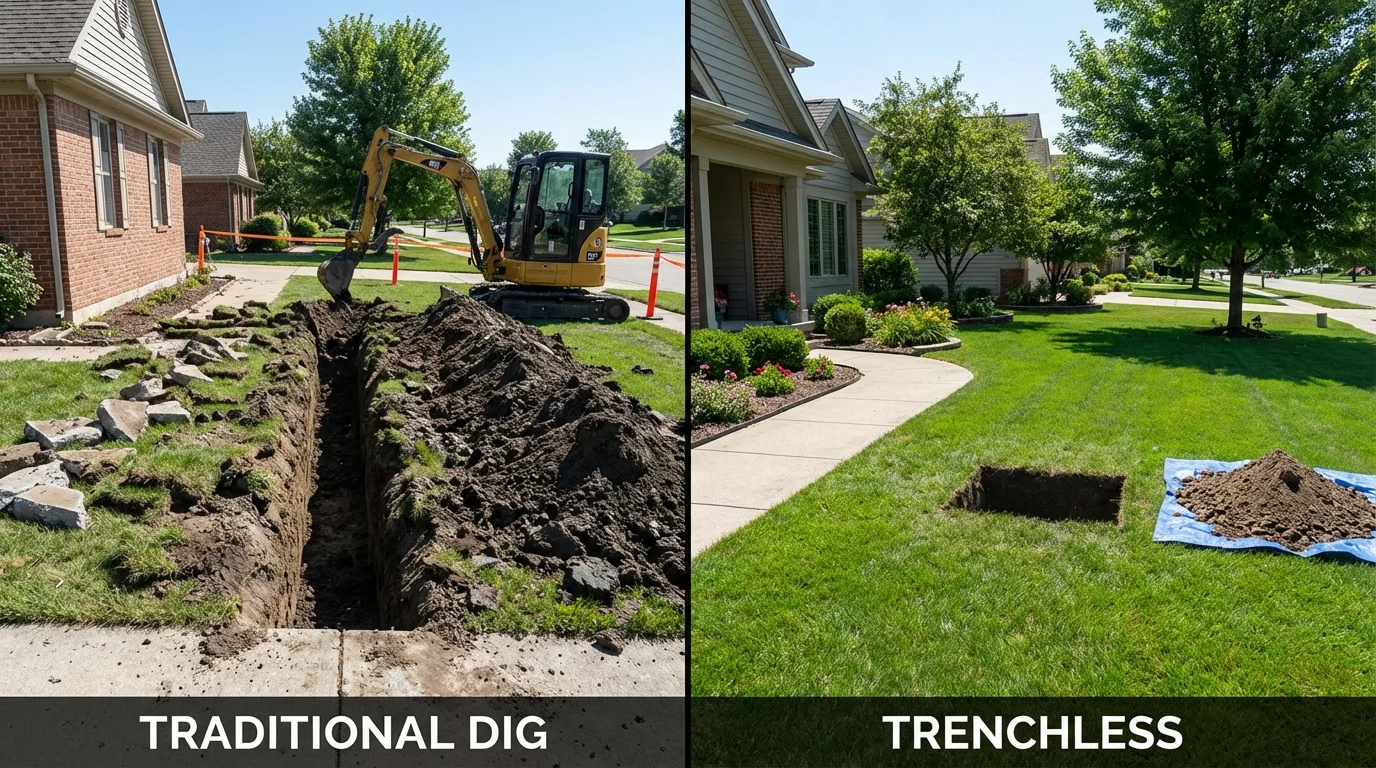 Trenchless sewer repair with minimal yard damage versus traditional excavation in Clifton, TN